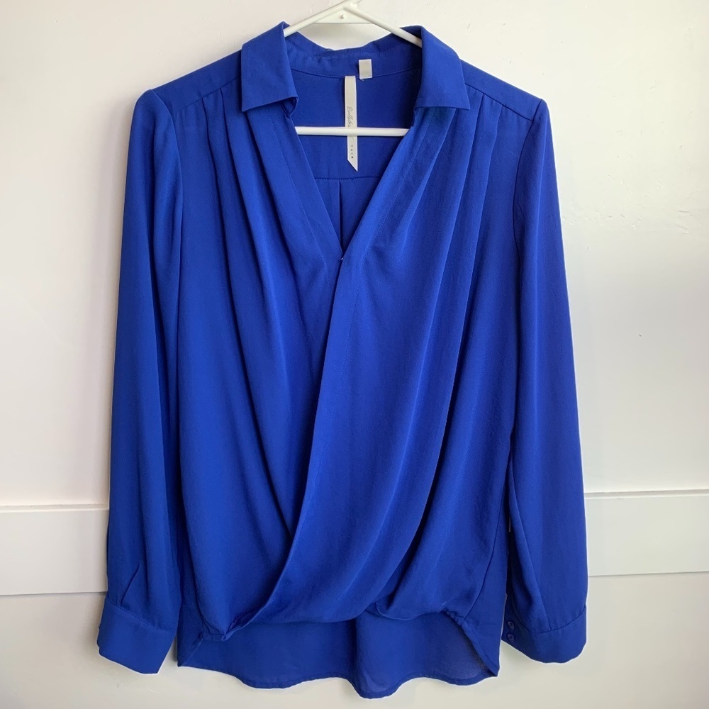 Bellatrix Blue Wrapped Long Sleeve Blouse
